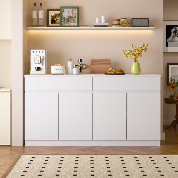 English Elm Sideboard Buffet with 2 Drawers 4 Doors White Wood Finish for Dining Room Storage W409P329794