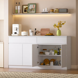 English Elm Sideboard Buffet with 2 Drawers 4 Doors White Wood Finish for Dining Room Storage W409P329794