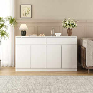 English Elm Sideboard Buffet with 2 Drawers 4 Doors White Wood Finish for Dining Room Storage W409P329794