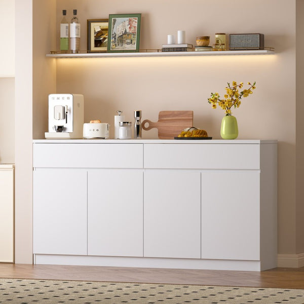 English Elm Sideboard Buffet with 2 Drawers 4 Doors White Wood Finish for Dining Room Storage W409P329794
