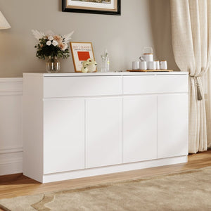 English Elm Sideboard Buffet with 2 Drawers 4 Doors White Wood Finish for Dining Room Storage W409P329794