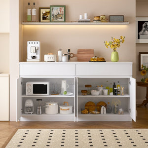 English Elm Sideboard Buffet with 2 Drawers 4 Doors White Wood Finish for Dining Room Storage W409P329794