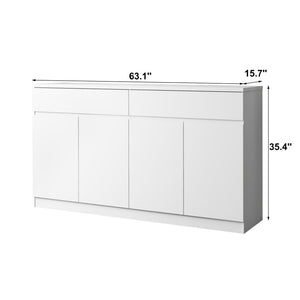 English Elm Sideboard Buffet with 2 Drawers 4 Doors White Wood Finish for Dining Room Storage W409P329794