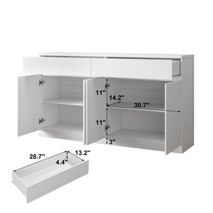 English Elm Sideboard Buffet with 2 Drawers 4 Doors White Wood Finish for Dining Room Storage W409P329794
