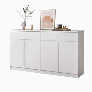 English Elm Sideboard Buffet with 2 Drawers 4 Doors White Wood Finish for Dining Room Storage W409P329794