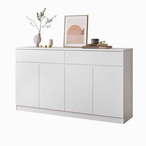 English Elm Sideboard Buffet with 2 Drawers 4 Doors White Wood Finish for Dining Room Storage W409P329794