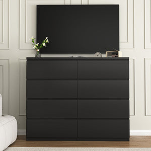 English Elm 8 Drawer Tall Wood Chest Matte Black Finish Modern Bedroom Closet Storage Organizer W409P338206