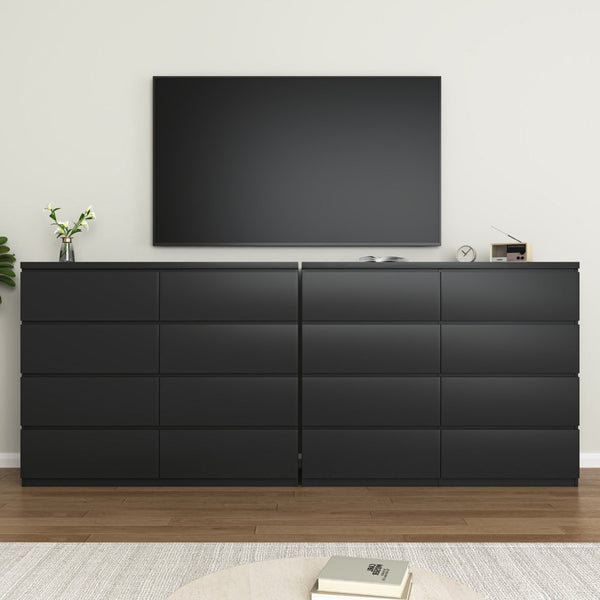 English Elm 8 Drawer Tall Wood Chest Matte Black Finish Modern Bedroom Closet Storage Organizer W409P338206