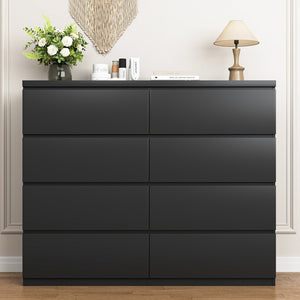 English Elm 8 Drawer Tall Wood Chest Matte Black Finish Modern Bedroom Closet Storage Organizer W409P338206