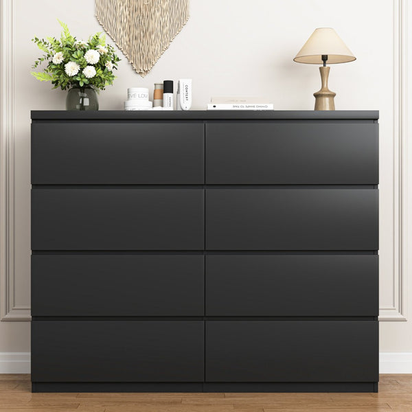 English Elm 8 Drawer Tall Wood Chest Matte Black Finish Modern Bedroom Closet Storage Organizer W409P338206
