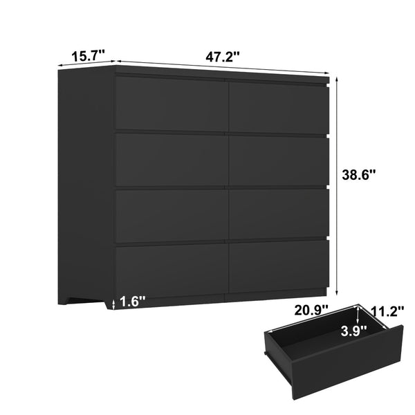 English Elm 8 Drawer Tall Wood Chest Matte Black Finish Modern Bedroom Closet Storage Organizer W409P338206