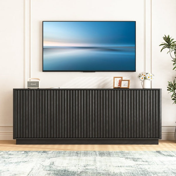 English Elm Buffet Credenza with Four Door Storage and Shelves for Dining or Coffee Bar Black W409P387583