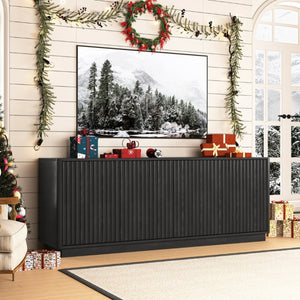 English Elm Buffet Credenza with Four Door Storage and Shelves for Dining or Coffee Bar Black W409P387583