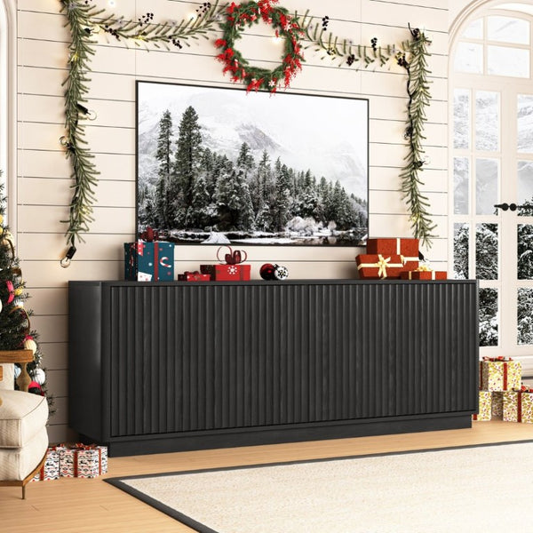 English Elm Buffet Credenza with Four Door Storage and Shelves for Dining or Coffee Bar Black W409P387583