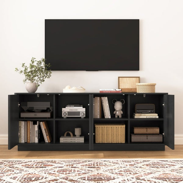 English Elm Buffet Credenza with Four Door Storage and Shelves for Dining or Coffee Bar Black W409P387583