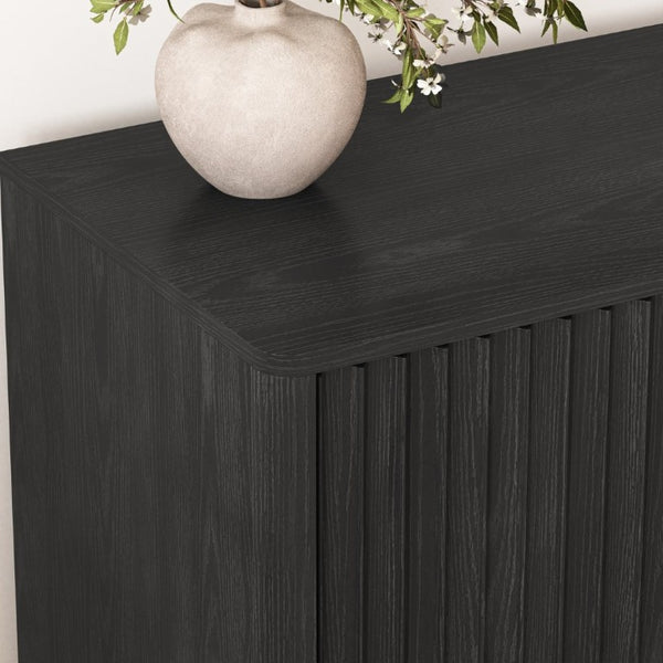 English Elm Buffet Credenza with Four Door Storage and Shelves for Dining or Coffee Bar Black W409P387583