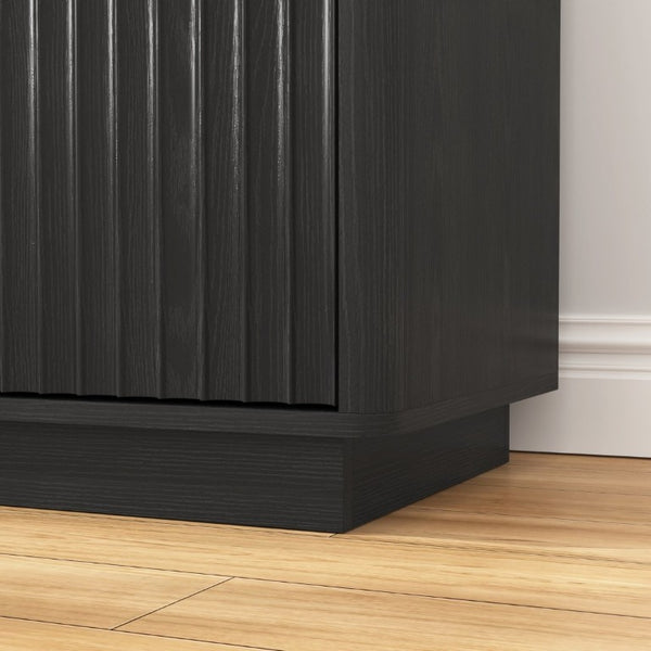 English Elm Buffet Credenza with Four Door Storage and Shelves for Dining or Coffee Bar Black W409P387583