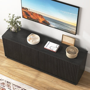 English Elm Buffet Credenza with Four Door Storage and Shelves for Dining or Coffee Bar Black W409P387583