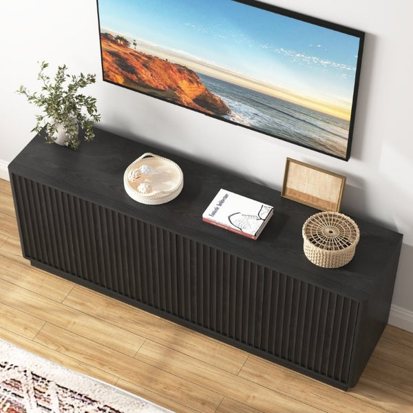 English Elm Buffet Credenza with Four Door Storage and Shelves for Dining or Coffee Bar Black W409P387583