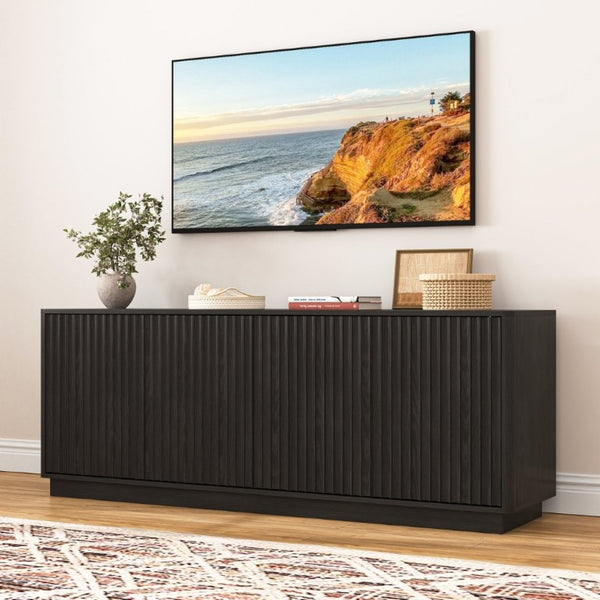 English Elm Buffet Credenza with Four Door Storage and Shelves for Dining or Coffee Bar Black W409P387583