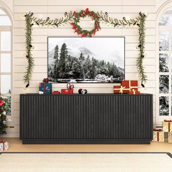 English Elm Buffet Credenza with Four Door Storage and Shelves for Dining or Coffee Bar Black W409P387583
