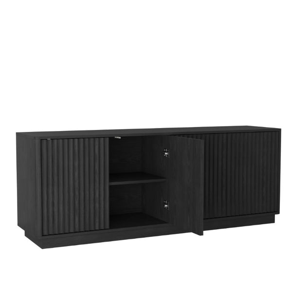English Elm Buffet Credenza with Four Door Storage and Shelves for Dining or Coffee Bar Black W409P387583