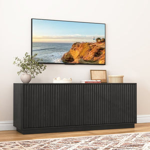 English Elm Buffet Credenza with Four Door Storage and Shelves for Dining or Coffee Bar Black W409P387583