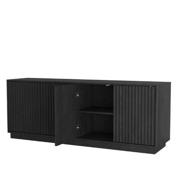 English Elm Buffet Credenza with Four Door Storage and Shelves for Dining or Coffee Bar Black W409P387583