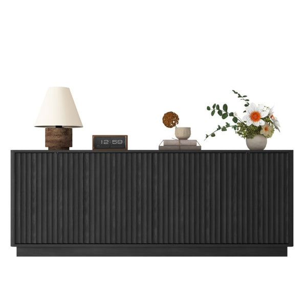 English Elm Buffet Credenza with Four Door Storage and Shelves for Dining or Coffee Bar Black W409P387583