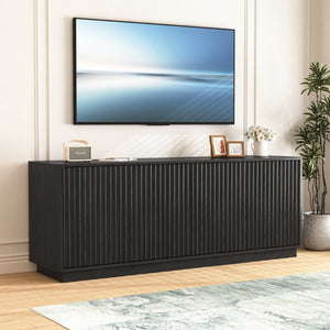 English Elm Buffet Credenza with Four Door Storage and Shelves for Dining or Coffee Bar Black W409P387583