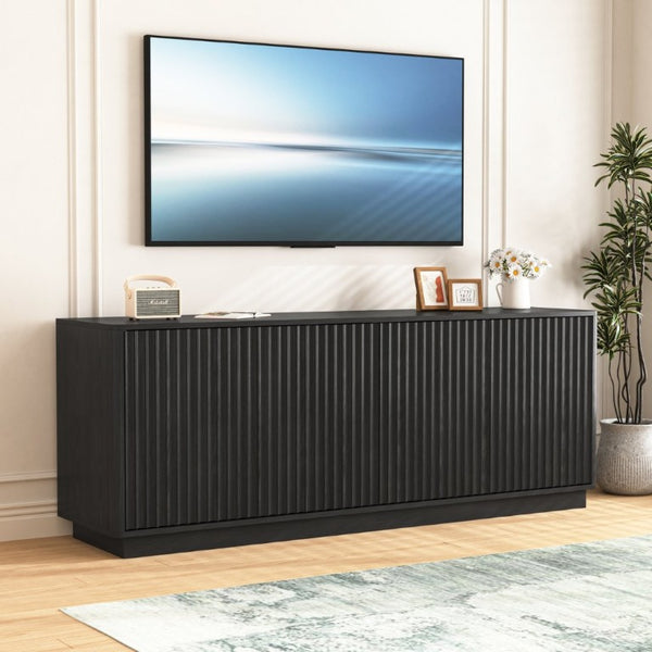 English Elm Buffet Credenza with Four Door Storage and Shelves for Dining or Coffee Bar Black W409P387583