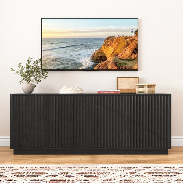 English Elm Buffet Credenza with Four Door Storage and Shelves for Dining or Coffee Bar Black W409P387583
