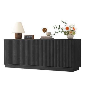 English Elm Buffet Credenza with Four Door Storage and Shelves for Dining or Coffee Bar Black W409P387583