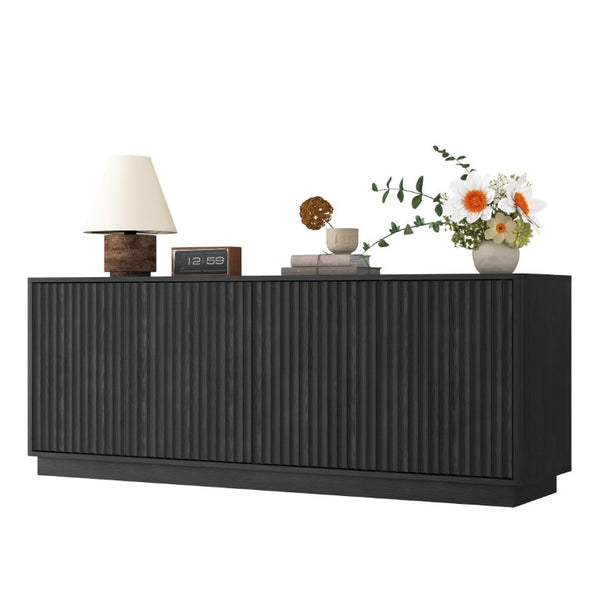 English Elm Buffet Credenza with Four Door Storage and Shelves for Dining or Coffee Bar Black W409P387583