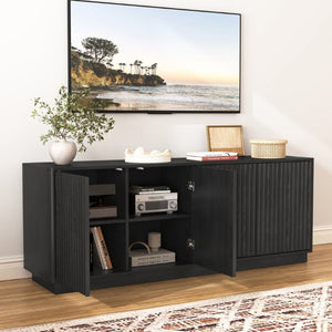English Elm Buffet Credenza with Four Door Storage and Shelves for Dining or Coffee Bar Black W409P387583