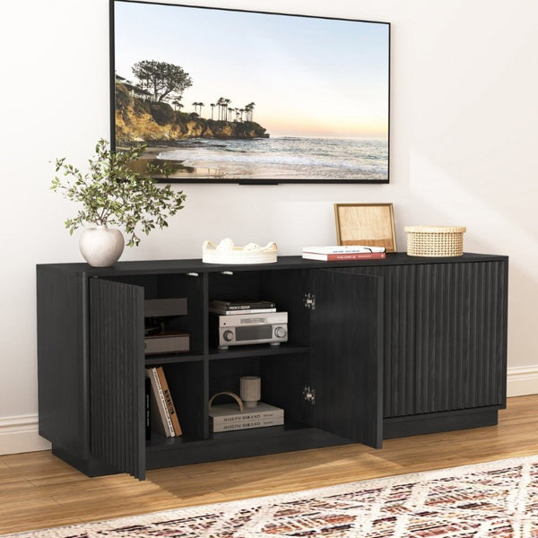 English Elm Buffet Credenza with Four Door Storage and Shelves for Dining or Coffee Bar Black W409P387583