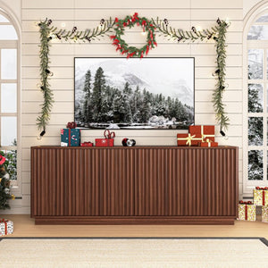 English Elm Buffet Credenza with Four Door Storage and Shelves for Dining or Coffee Bar Walnut W409P387586