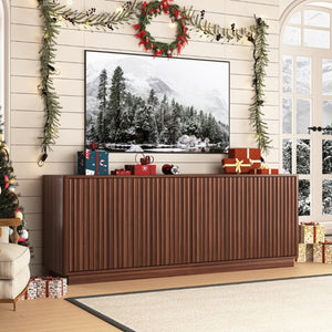 English Elm Buffet Credenza with Four Door Storage and Shelves for Dining or Coffee Bar Walnut W409P387586