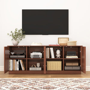 English Elm Buffet Credenza with Four Door Storage and Shelves for Dining or Coffee Bar Walnut W409P387586