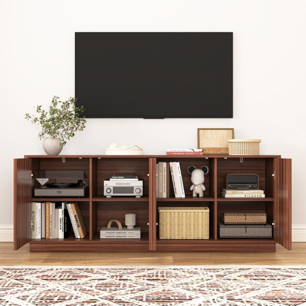 English Elm Buffet Credenza with Four Door Storage and Shelves for Dining or Coffee Bar Walnut W409P387586