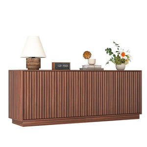 English Elm Buffet Credenza with Four Door Storage and Shelves for Dining or Coffee Bar Walnut W409P387586