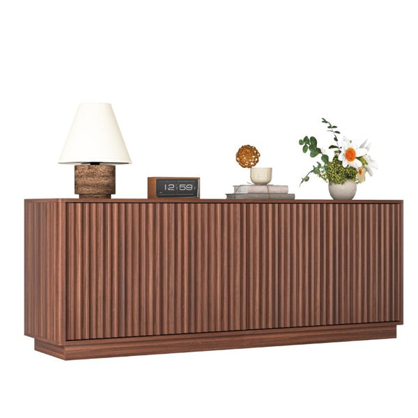 English Elm Buffet Credenza with Four Door Storage and Shelves for Dining or Coffee Bar Walnut W409P387586