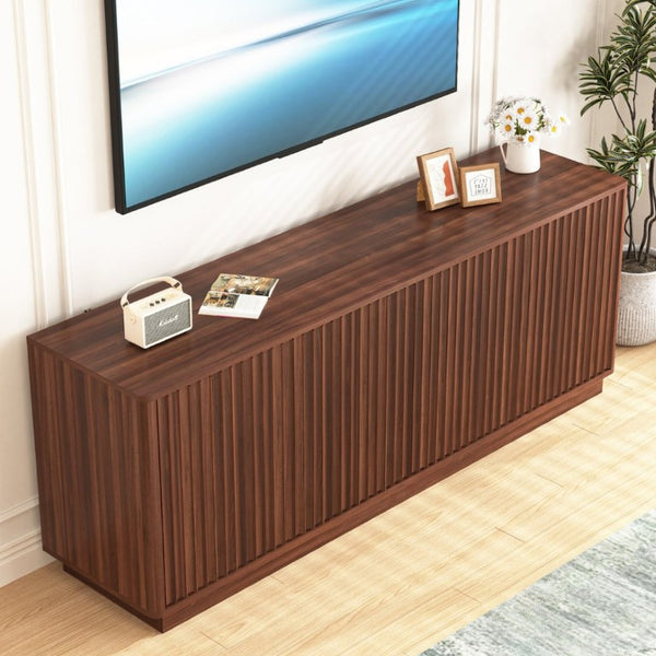 English Elm Buffet Credenza with Four Door Storage and Shelves for Dining or Coffee Bar Walnut W409P387586