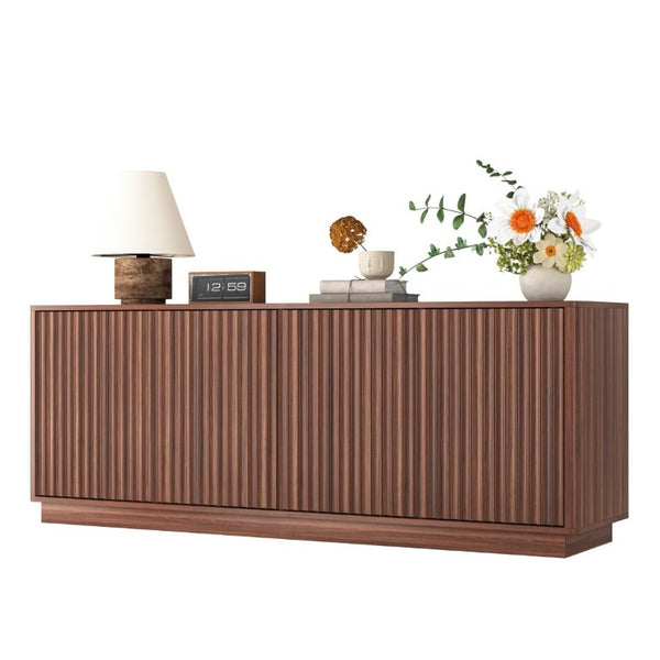 English Elm Buffet Credenza with Four Door Storage and Shelves for Dining or Coffee Bar Walnut W409P387586