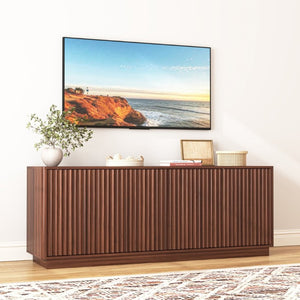 English Elm Buffet Credenza with Four Door Storage and Shelves for Dining or Coffee Bar Walnut W409P387586