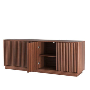 English Elm Buffet Credenza with Four Door Storage and Shelves for Dining or Coffee Bar Walnut W409P387586