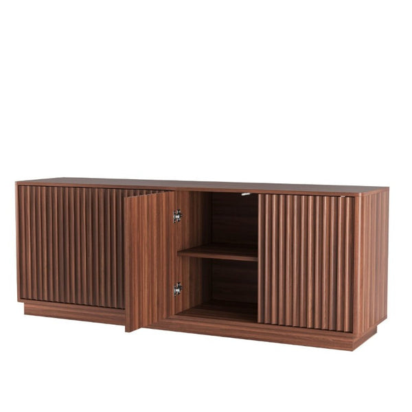 English Elm Buffet Credenza with Four Door Storage and Shelves for Dining or Coffee Bar Walnut W409P387586