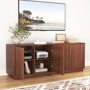 English Elm Buffet Credenza with Four Door Storage and Shelves for Dining or Coffee Bar Walnut W409P387586