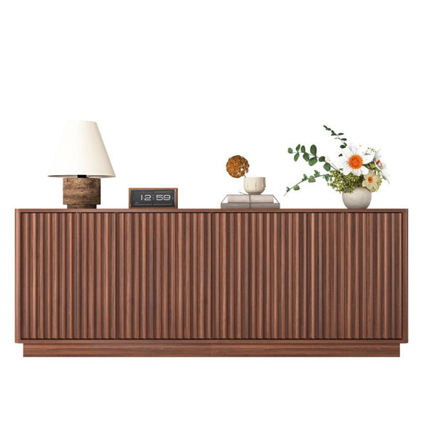 English Elm Buffet Credenza with Four Door Storage and Shelves for Dining or Coffee Bar Walnut W409P387586