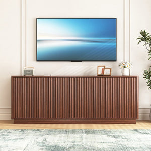 English Elm Buffet Credenza with Four Door Storage and Shelves for Dining or Coffee Bar Walnut W409P387586